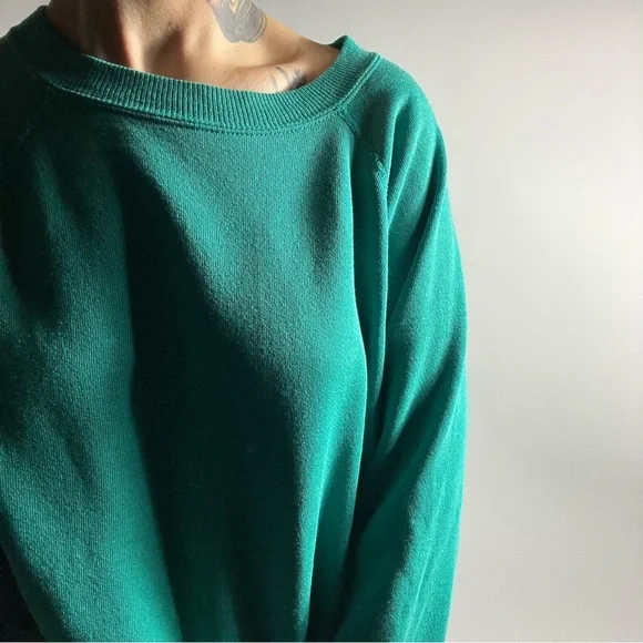 VINTAGE 90s Hanes Made in USA Teal Crewneck Sweatshirt Adult Large - Picture 5 of 7